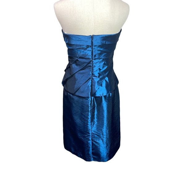 Alyce Designs Iridescent Metallic Blue Strapless Side Gathered Slimming Dress 18 - Picture 2 of 4